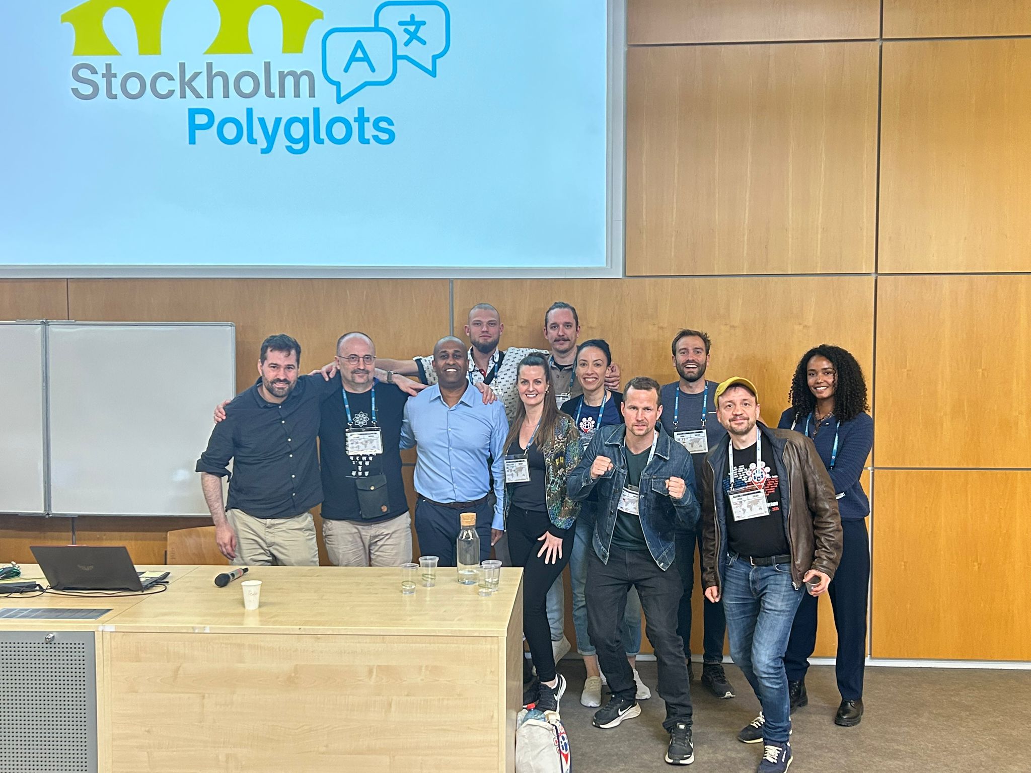 Stockholm Polyglots organizers with a group of conference attendees
