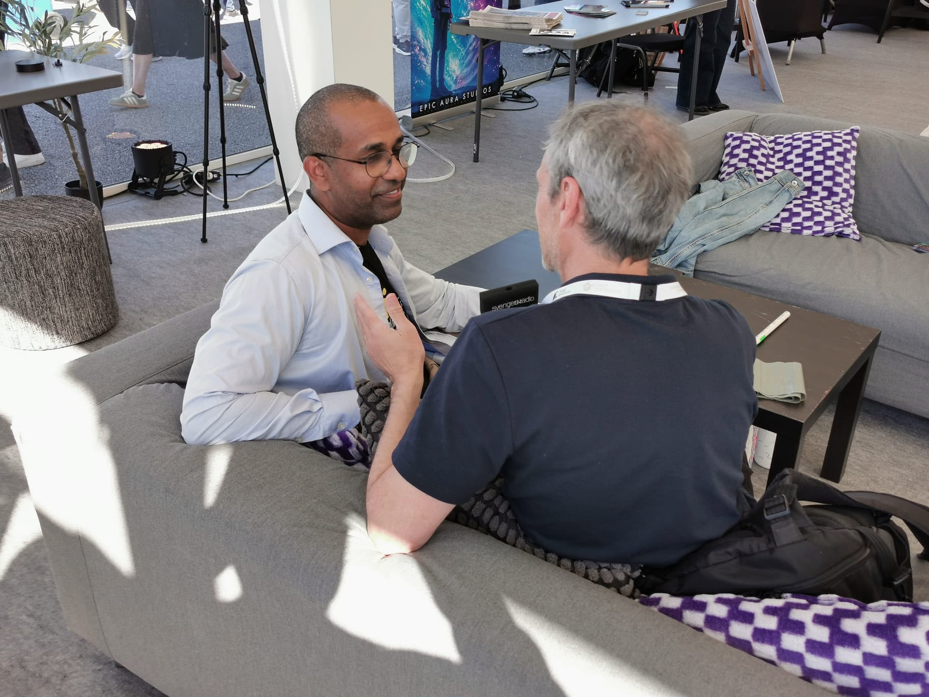 A Stockholm Polyglots member being interviewed by Sveriges Radio